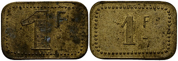 Франция 1 франк ND ресторанный жетон латунь 4166-234