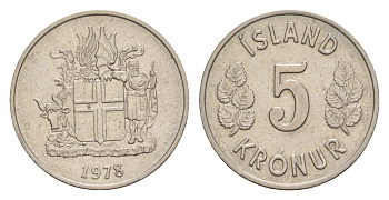 Исландия 5 крон 1978 KM 18 медно-никель UNC 4632-966