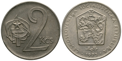 Чехословакия 2 кроны 1973 KM 75 медно-никель 84-542