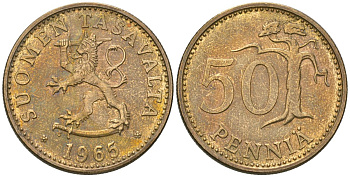 Финляндия 50 пенни 1965 S KM 48 алюминиевая бронза aUNC 4586-533