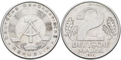 ГДР 2 марки 1957 А KM 14 алюминий 4593-322