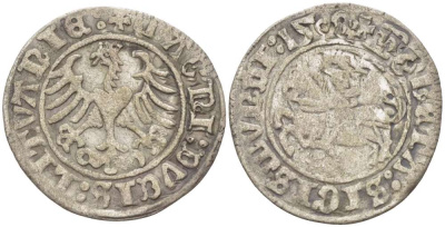 Польша 1/2 гроша (полугрош) 1508 Сигизмунд I Старый (1506-1548), вес 1,12 гр. серебро 1517-224