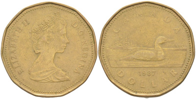 Канада 1 доллар 1987 Елизавета II (1952-2022), утка KM 157 никель плакированный алюминиевой бронзой 63-451