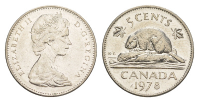 Канада 5 центов 1978 Елизавета II (1952-2022), бобр KM 60.1 никель 4636-614