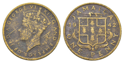 Ямайка 1 пенни 1942 KM 32 никель латунь 4628-451