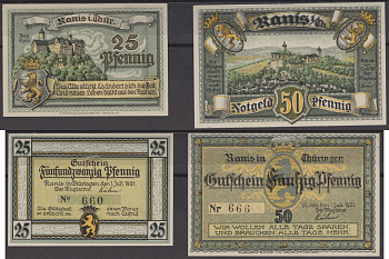 Ранис полный набор из 2 нотгельдов (25 и 50 пфеннигов) 1921 DeNG 2 1096.1 бумага UNC (пресс) 7556-15-3-1