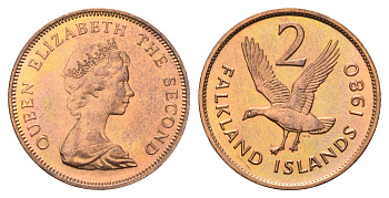 Фолклендские острова (Фолкленды) 2 пенса 1980 KM 3 бронза UNC 4670-1157