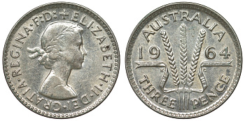 Австралия 3 пенса 1964 Елизавета II (1952-2022) KM 57 серебро 71-955