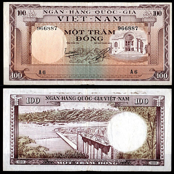 Вьетнам Южный 100 донг ND (1966) Pick 18 a бумага 7486-28-2-1