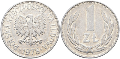Польша 1 злотый 1978 MW KM 49.1, Parchimowicz 213p алюминий 3856-426