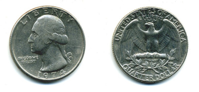 США 25 центов (квотер) 1974 Вашингтон KM 164a медь плакированная медно-никелем 46-2644