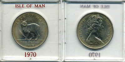 Остров Мэн 1 крона 1970 кошка Мэна, в оригинальной пластиковой коробкеЕ KM 18 медно-никель UNC 6-6-1-77