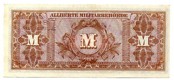 Германия, оккупация союзниками 20 марок 1944 ОККУПАЦИЯ ГЕРМАНИИ, 9 ЦИФР В НОМЕРЕ СЕРИИ, БЕЗ F Pick 195b, Розенберг 204с бумага UNC (пресс) 000-00-00