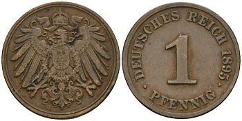 Германия 1 пфенниг 1895 J, Вильгельм II (1888-1918) KM 10, J. 10 медь 4608-244