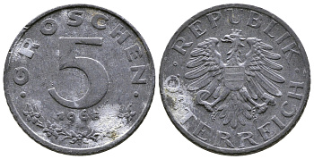 АВСТРИЯ 5 ГРОШЕЙ 1968 KM 2875 цинк 57-1159