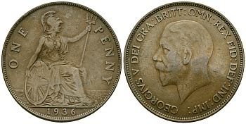 Великобритания 1 пенни 1936 Георг V (1910-1936) KM 838, Spink 4055 бронза 4120-815