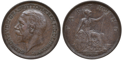 Великобритания 1 фартинг 1926 Георг V (1910-1936) KM 825, Spink 4061 бронза 4609-1043
