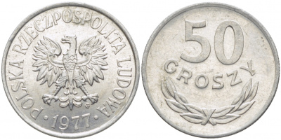 ПОЛЬША 50 ГРОШЕЙ 1977 MW KM 48.1 алюминий UNC 4448-542