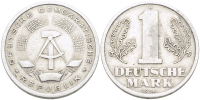 ГДР 1 МАРКА 1956 А, ПЕРВЫЙ ГОД KM 13 алюминий 77-815