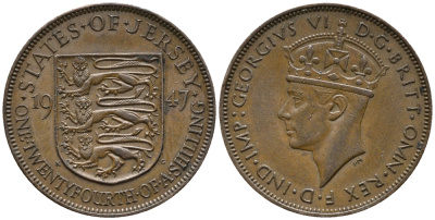 Джерси 1/24 шиллинга 1947 Георг VI (1936-1952) KM 18 бронза 34-735