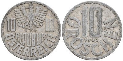 Австрия 10 грошей 1952 KM 2878 алюминий 4142-1024
