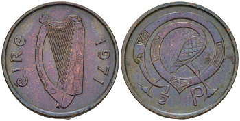 ИРЛАНДИЯ 1/2 ПЕННИ 1971 ПТИЧКА KM 19 бронза 66-368