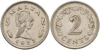 Мальта 2 цента 1972 Пентесилея, царица амазонок KM 9 медь цинк 4154-661