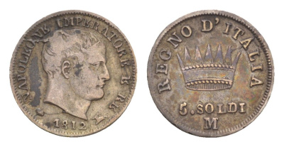 Италия 5 сольдо 1812 M, Наполеон C 5.1 серебро 603-724
