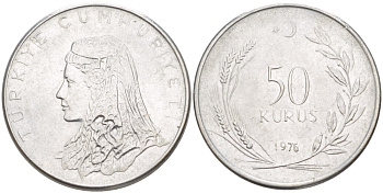 Турция 50 курушей 1976 Анатолийская невеста KM 899 нержавеющая сталь 3334-444