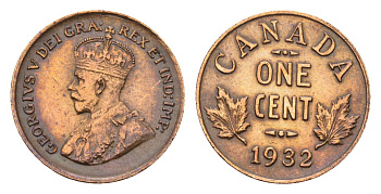 Канада 1 цент 1932 Георг V (1910-1936) KM 28 бронза 73-656