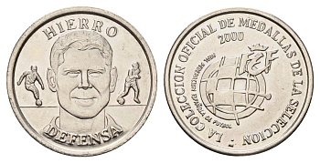 Испания медаль из серии "коллекция медалей игроков сборная Испании по футболу на Чемпионате Европы по футболу 2000 - Фернандо Йерро" 2000 диаметр 27 мм, вес 8 гр никель 55-146