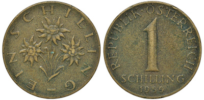 Австрия 1 шиллинг 1959 KM 2886 алюминиевая бронза 72-1234