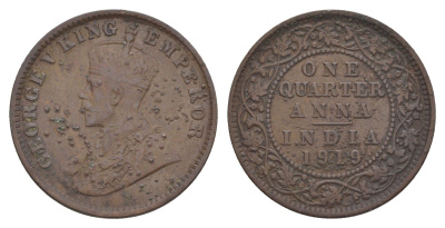 Британская Индия 1/4 анны 1919 Георг V (1910-1936) KM 512 бронза 75-1842