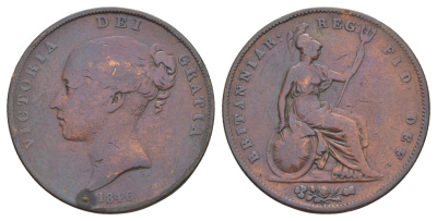 Великобритания 1 пенни 1846 Виктория (1837-1901), редкий год KM 739, Spink 3948 бронза 1520-1143