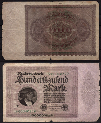 Германия 100000 марок 1923 Кауфман (Купец) Георг Гиссе (Ганс Гольбейн Младший) Pick 83 b бумага 7547-29-2-1