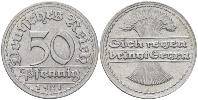 Германия 50 пфеннигов 1921 D KM 27, J. 301 алюминий 4175-1111