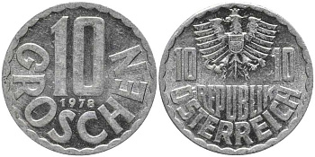 АВСТРИЯ 10 ГРОШЕЙ 1978 KM 2878 алюминий 113-613