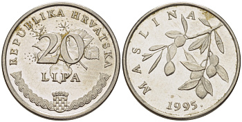 Хорватия 20 лип 1995 олива, легенда на хорватском KM 7 сталь плакированная никелем 66-536
