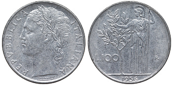 Италия 100 лир 1956 R KM 96.1 нержавеющая сталь 4144-115