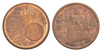 Испания 5 евроцентов 2010 KM 1146 сталь плакированная медью 4630-465