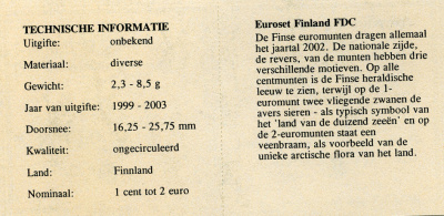 Финляндия евронабор из 8 монет 2000-2003 в капсулах UNC 5-4-1-21