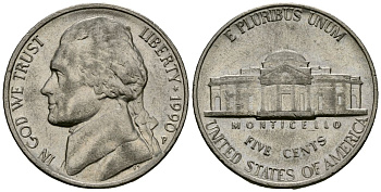 США 5 центов 1990 Джефферсон KM A192 медно-никель 4135-454