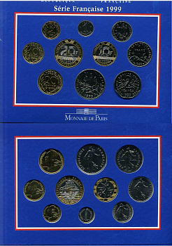 Франция официальный набор из 10 монет 1999 в оригинальном буклете KM MS10 UNC 00-00
