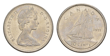 Канада 10 центов 1971 Елизавета II (1952-2022), парусник KM 77 никель 4630-819