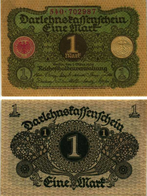 ГЕРМАНИЯ 1 МАРКА 1920 1 МАРТА 1920, ВЕЙМАРСКАЯ РЕСПУБЛИКА Pick 58 бумага 7219-14-1-2