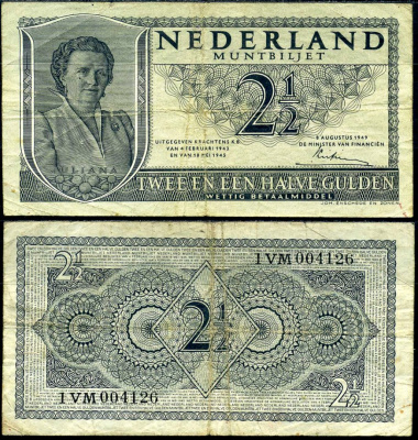 Нидерланды 2 1/2 гульдена 1973 Pick 73 бумага 7116-43-2-1