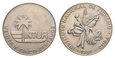 Куба 25 сентаво 1981 туристические деньги, INTUR, без номинала KM 417 медно-никель 4637-1056