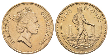 Гибралтар 5 фунтов 1990 PM KM 25 вирениум BU 413-2925