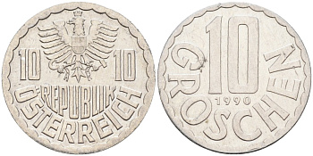 Австрия 10 грошей 1990 KM 2878 алюминий 4580-217