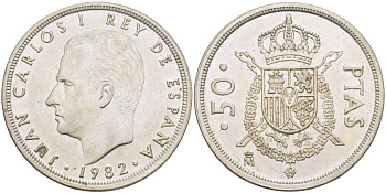 ИСПАНИЯ 50 ПЕСЕТ 1982 ХУАН КАРЛОС I (1975-) KM 825 медно-никель 4403-432